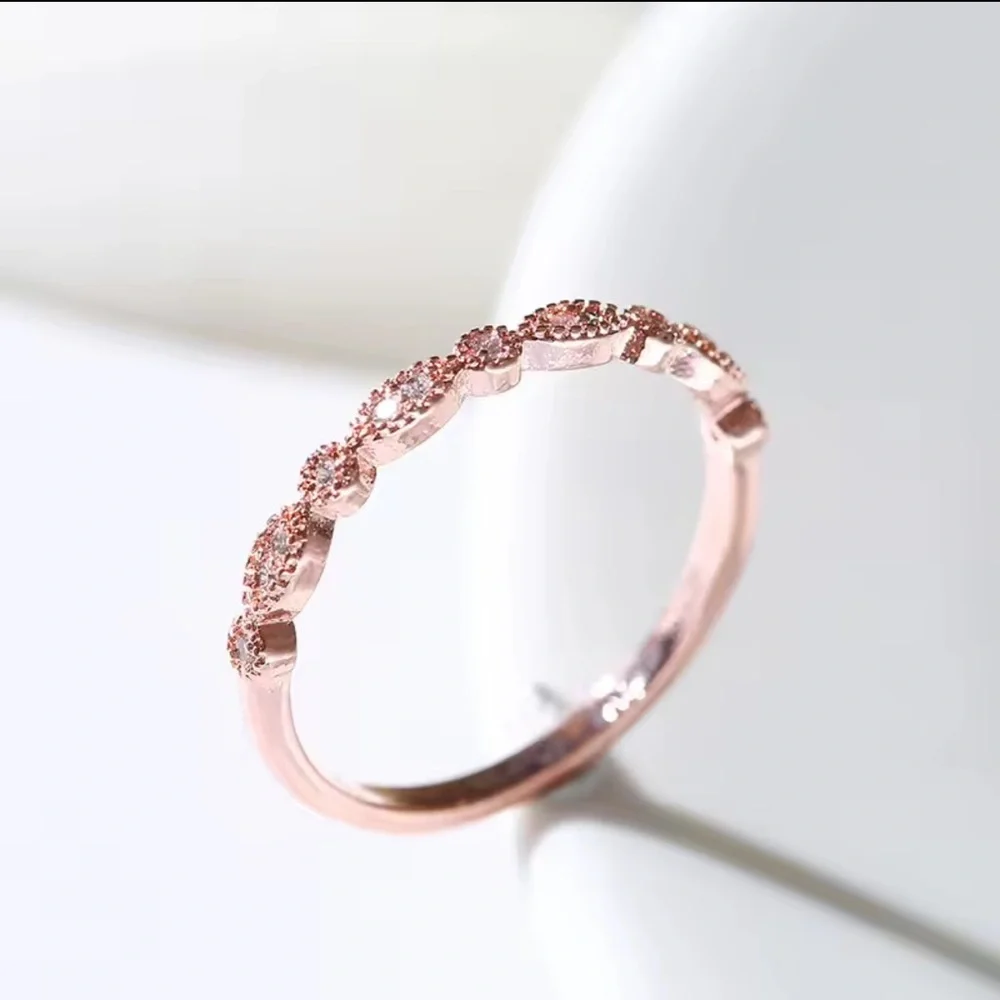 Princess Pink Rose Gold Cz Stone Women's Ring Set Gift New size 7